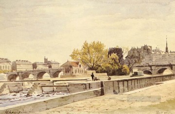  Paris Painting - Pont Neuf Paris Barbizon landscape Henri Joseph Harpignies